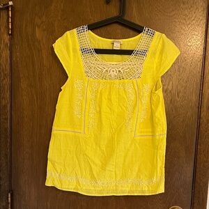 Vintage Y2K Lucky Brand Yellow boho blouse with Crochet Neckline